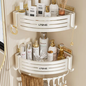 Étagère d'angle triangulaire bleue à un seul niveau, durable, pour salle de bain, en aluminium, sans perçage requis - Product Image 3