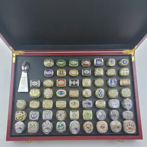 热卖1966-2022年Nfl橄榄球超级弓l 57冠军戒指套装男子10厘米奖杯套装木制展示盒