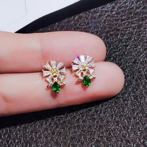 Romantic Small Brass <b>Silver</b> Plated Zircon Flower <b>Stud</b> <b>Earrings</b> for Women-Anniversary Occasion - Product Image 1