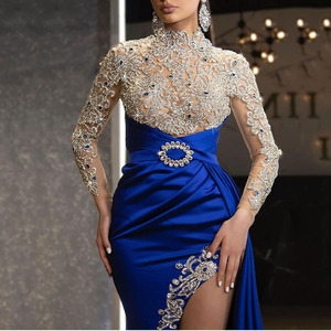 2024 Europe et États-Unis commerce extérieur nouvelle robe de soirée Ebay femmes bleu saupoudré or col rond longue - Product Image 3