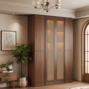 Armoire intégrée personnalisable en <span class=keywords><strong>bois</strong></span> composite couleur noyer avec plusieurs compartiments à tiroirs pour chambre à coucher - Product Image 5