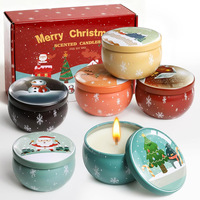 Ensemble cadeau de 6 bougies parfumées en boîte métallique de Noël avec logo personnalisé, mini boîtes de voyage en métal, bougies en cire de soja, parfum de Noël, boîte cadeau avec Père Noël et bonhomme de neige