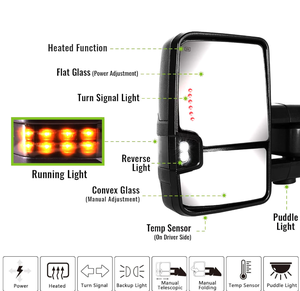 กระจกมองข้าง XMAXVISION 2009-2018 สำหรับ 1500 พร้อมไฟเลี้ยวในตัว ระบบทำความร้อน ไฟส่องพื้น ไฟเลี้ยวแบบมีไฟกระพริบ เซ็นเซอร์วัดอุณหภูมิ แบบยืดหดได้ ชุดคู่ - Product Image 2