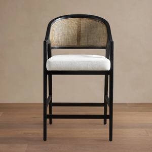 Sillas de Bar de Tela de Alta Calidad para Muebles de <span class=keywords><strong>Cocina</strong></span> Modernos de Interior, <span class=keywords><strong>Taburete</strong></span> de <span class=keywords><strong>Madera</strong></span> con Respaldo de Mimbre - Product Image 2