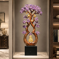 Arbre de richesse en résine en forme de gourde, grand ornement de bureau élégant, pierre d'améthyste naturelle, cadeau de pendaison de crémaillère, apportant une énergie violette porteuse de bon augure