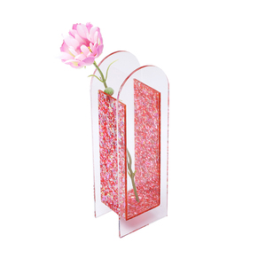 Jarrón de Acrílico Transparente con Panel de Purpurina Roja/Dorada/Mixta Sellado, Jarrón Minimalista para Decoración de Bodas y Hogar, Jarrón Floral para Decoración de Mesa al por Mayor - Product Image 6