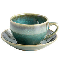 Ensemble tasse et soucoupe à café en céramique de style vintage avec un design fantaisie en relief pour l'art du latte, poignée, capacité de 300 ml pour l'espresso et le thé