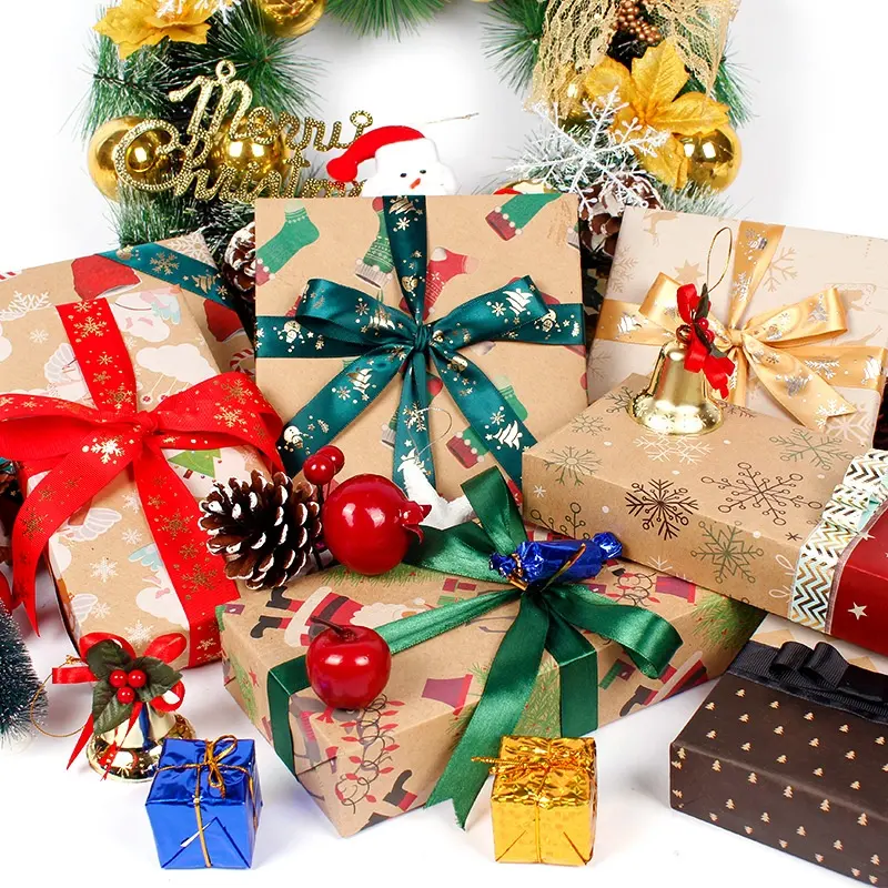 New Products Custom Christmas Gift Kraft Wrapping Paper Manufacturers Suppliers Size 50*70 CM Papel De Regalo