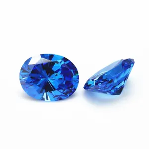 Stock price high quality oval cut fake diamond dark aquamarine cubic zirconia for rings