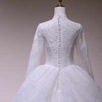 Robe de mariée modeste style princesse, col en V, manches longues, corset en dentelle, taille basque, grandes tailles, sur mesure, vente en gros