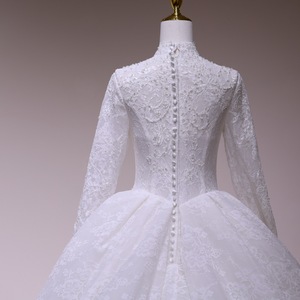 Vestido de Novia Musulmán Modesto de Manga Larga con Encaje y Flores, Cola de Capilla, Talla Grande Personalizada, <span class=keywords><strong>para</strong></span> Madre de la Novia - Product Image 6