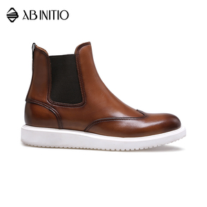 Moda marrone con <span class=keywords><strong>zeppa</strong></span> alla caviglia con plateau stivali scarpe Casual in pelle da uomo - Product Image 2