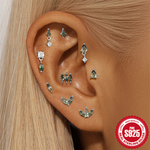 Aquatic Agate Wholesale Fashion S925 Silver New Arrival Jewelry <strong>Moss</strong> Agate Stud Piercing Earrings for Women - Product Image 4