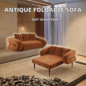 <b>Antique</b>-Style 2-Seater Foldable Velvet <b>Sofa</b> Bed Extendable Lazy Double Beds Vacuum Compression Double for Living Room - Product Image 3