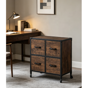 Commode <span class=keywords><strong>haute</strong></span> noire en bois avec tiroirs en tissu, unité de rangement pour salon, 4 tiroirs, buffet - Product Image 6