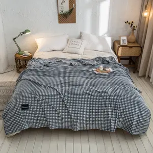 Оптовая продажа, одеяло в клетку, однотонное Тканое одеяло для кровати, корейское Фланелевое покрывало для дивана