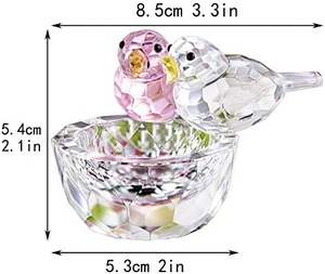 Parlayan <span class=keywords><strong>3d</strong></span> gravür kristal kuş heykelcik seti pembe ve beyaz kuşlar yuvalama Faceted cam kase ev dekor - Product Image 6