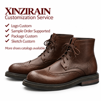Bottes habillées Xinzirain personnalisées pour hommes, en similicuir marron, style brogue, à lacets, bout rond, talon bas