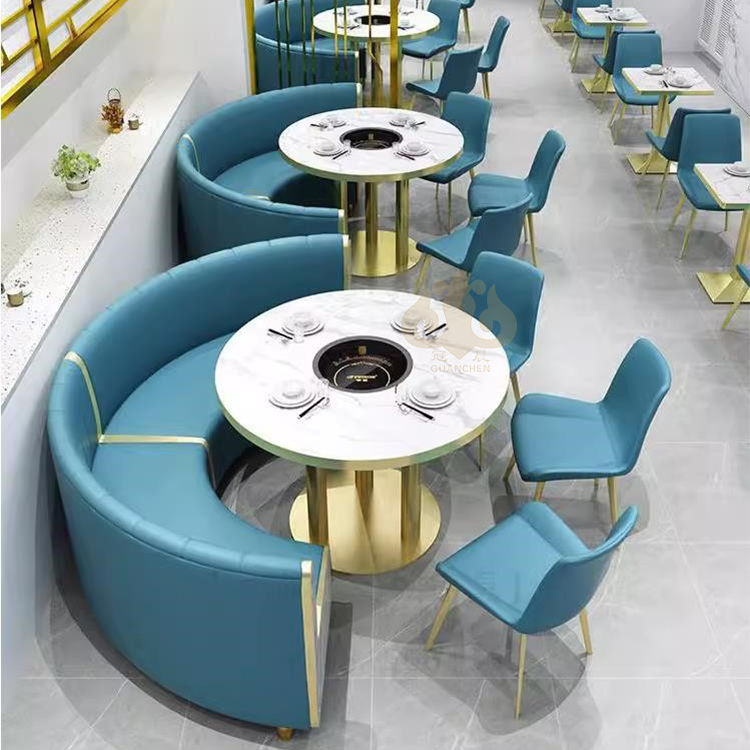 Commercial Use Cafe Restaurant Furniture Booth Light Luxury PU Booth Sofa Seating Table And Chairs Set