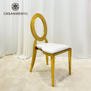Chaise à dossier anneau d'or Chaises de mariage Chaises de banquet d'événements en acier inoxydable à dossier en O - Product Image 4