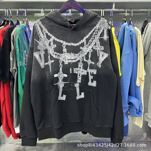Sweat à capuche zippé en coton épais pour <span class=keywords><strong>homme</strong></span>, style <span class=keywords><strong>streetwear</strong></span> Y2K, motif graffiti rétro - Product Image 2