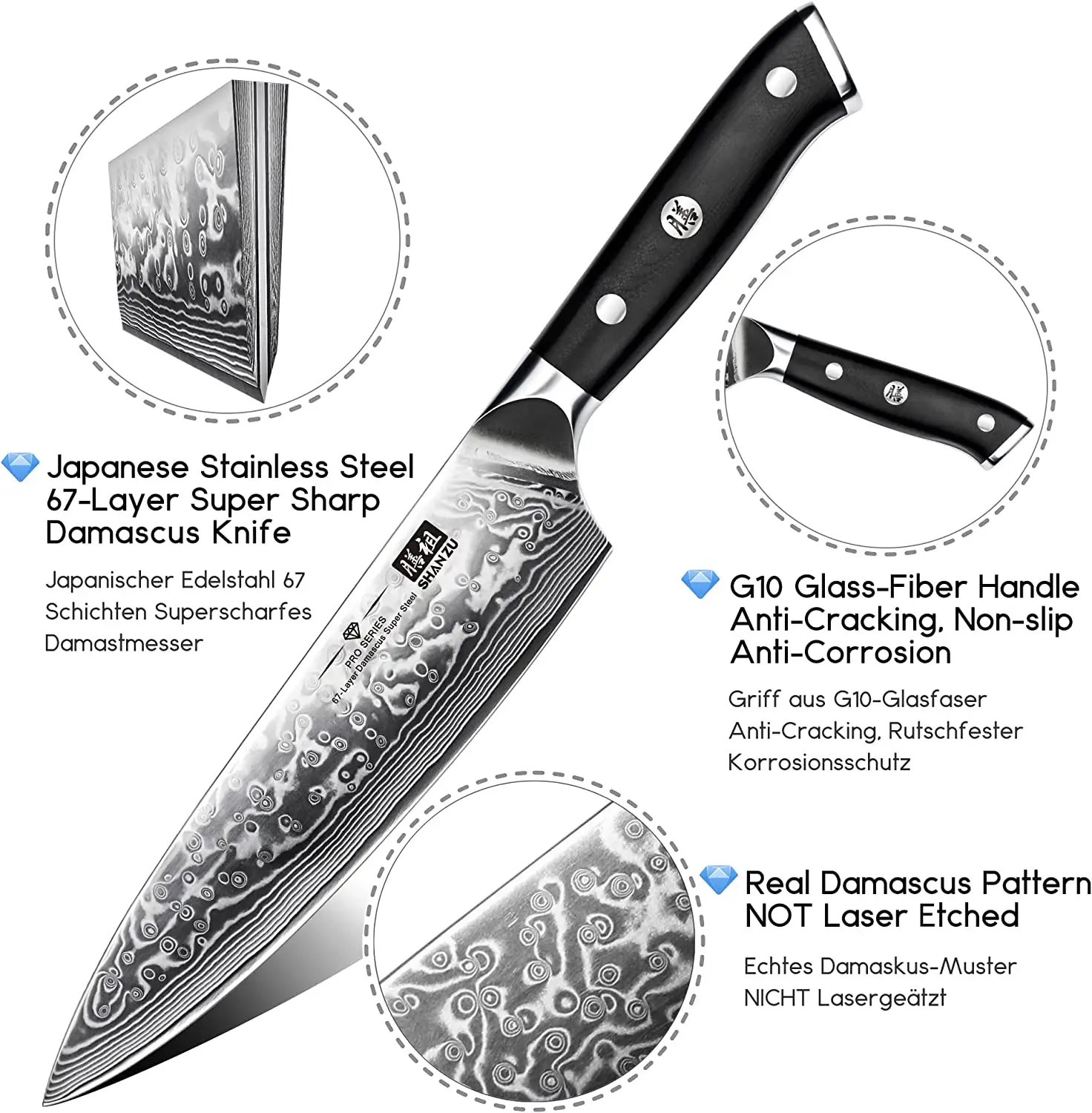 SHAN ZU PRO série Ultra Sharp japonais VG10 noyau en acier 8 pouces couteaux de cuisine professionnels couteau de Chef damas avec boîte-cadeau