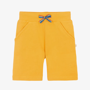 Shorts Bermuda en tricot jaunes avec cordon de serrage et poches latérales, style décontracté pour garçons, shorts Bermuda en coton pour l'été - Product Image 1