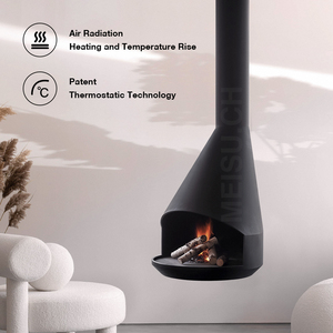 Cheminée suspendue d'intérieur personnalisable MEISU.CH, moderne, à fixation au plafond, en coin, pour bois, éthanol ou charbon de bois - Product Image 3