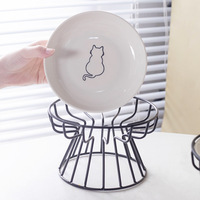 Bol surélevé rond en céramique pour chat avec renfort en fer, évite la fatigue du cou et la basculation pour les friandises/conserves