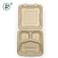 800ml 8 pouces 3 compartiments personnalisable Rectangle biodégradable Togo conteneur à emporter déjeuner papier boîtes d'emballage pour Restaurant