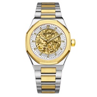 Montre squelette mécanique de luxe pour femme, OEM personnalisée, 20 mm, acier inoxydable, résistante à l'eau, mouvement automatique doré lumineux, Japon