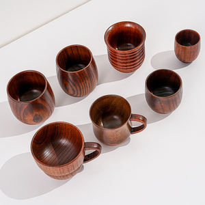 Tronchi <span class=keywords><strong>di</strong></span> legno tazza da tè cinese in stile giapponese tazza da tè in legno con pancia grande tazza da tè riutilizzabile per tè al latte birra in legno a nove linee - Product Image 2