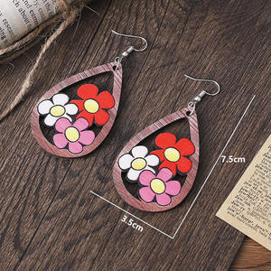Pendientes de madera Moda Personalidad Color Impreso Flor Gota en forma de hueco Doble colgante Pendientes para mujer Uionen 947 - Product Image 4