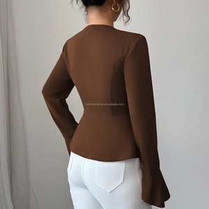 Maßgeschneiderte Langarm-Bluse mit V-Ausschnitt und <span class=keywords><strong>Peplum</strong></span> für Damen - Product Image 2