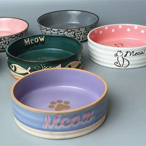 Handgeschilderde schattige keramische voerbak voor katten & honden, hoge voet, nekbescherming, water- & snackbak, kleine afwijking - Product Image 1