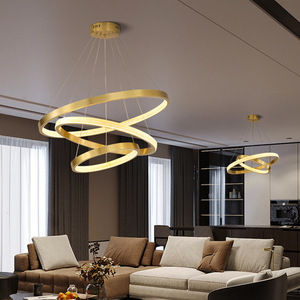 Gold Ring <b>Chandelier</b> LED Pendant <b>Light</b> E26 Warm White 3500K Adjustable Height Stainless Steel Living Room Ceiling Lamp CRI90 - Product Image 6