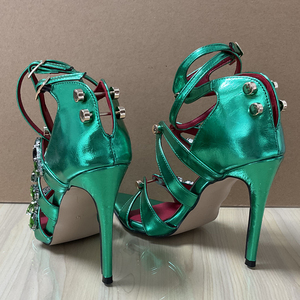 Sandalias de Tacón Alto con Diamantes Grandes para Mujer, Talla Grande 47, Color Verde, Estilo Personalizado, con Correa en el Tobillo y Punta Puntiaguda, Zapatos de Fiesta con Pedrería - Product Image 3