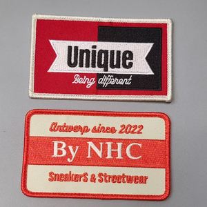 Wholesale Custom 3D Rectangle <b>Sew</b>-<b>on</b> Embroidery Letter <b>Patches</b> for Cap Ironed Merrow Border Clothing Fabric-based for Hat Usage - Product Image 1