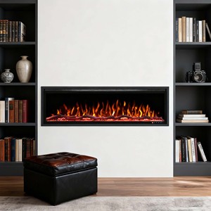 Cheminée électrique décorative à effet de longs faux bûches, télécommande, 5 niveaux de luminosité, pour bureau - Product Image 1