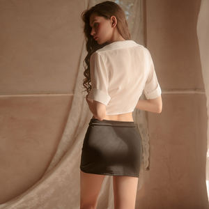 Sexy Dessous Rollenspiel OL Sekretärin Kurzarm Krawatte Strickjacke weißes Hemd Chiffon Bluse schwarzer Rock Uniform 088 - Product Image 2