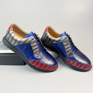 Chaussures décontractées pour hommes en cuir véritable, bout rond, lacets, couleurs mélangées, tendance mode, toutes saisons, semelle extérieure en caoutchouc, semelle intermédiaire en EVA - Product Image 5