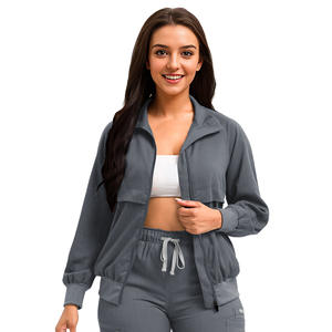 Blouse de <span class=keywords><strong>travail</strong></span> <span class=keywords><strong>médicale</strong></span> unisexe à manches longues, col chemise, style uniforme de baseball, couleur unie blanche, avec poche intérieure, pour infirmière - Product Image 3