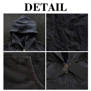 Sweat à capuche unisexe personnalisé vintage en coton délavé effet soleil, grande taille, brodé, avec fermeture éclair, haute qualité - Product Image 6