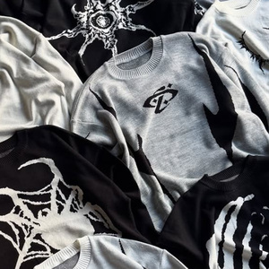 Maglione <span class=keywords><strong>da</strong></span> Uomo in Mohair Lavorato all'Uncinetto con Stampa Grafica Produttore di Abbigliamento Streetwear Vintage Oversize Bianco con Etichetta Personalizzata sul Collo - Product Image 3