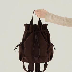 Korean Style Niche Casual Multi-pocket Nylon Women's School Commuting <b>Backpack</b> <b>Drawstring</b> Closure Solid Color Polyester Lining - Product Image 4