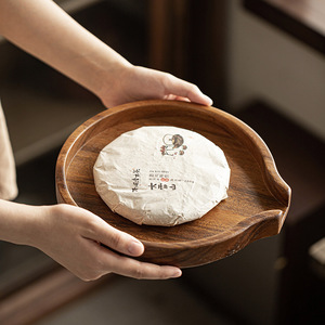 Plateau à thé en bois de noyer, rond, en bois massif, plateau de rangement pour thé Pu'er, accessoire multifonctionnel pour la cérémonie du thé - Product Image 1