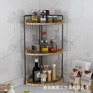 Wooden Corner Shelf Iron Wood Combination 2 Tier <b>Kitchen</b> <b>Storage</b> Rack For Countertop Organize Spices And Condiments - Product Image 1