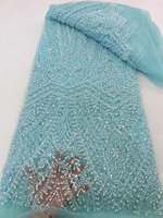 NI.AI africain blanc perlé filet dentelle mariée brodé séquence maille dentelle tissu avec perles haute qualité robe de mariée matériel