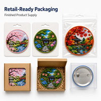 Broches brodées uniques sur base en fer blanc, personnalisables, motifs paysages naturels, jardin, sakura, feuilles d'érable, avec attache ronde pour vêtements