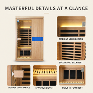 PLOUTARA Sauna <span class=keywords><strong>hybride</strong></span> électrique d'intérieur sur mesure, modulaire, infrarouge à spectre complet, traditionnel, en hemlock, 2 personnes, faible EMF, pour salle de sport et villa - Product Image 3